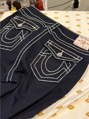True Religion Navy Skinny Jeans with White Contrast Stitching